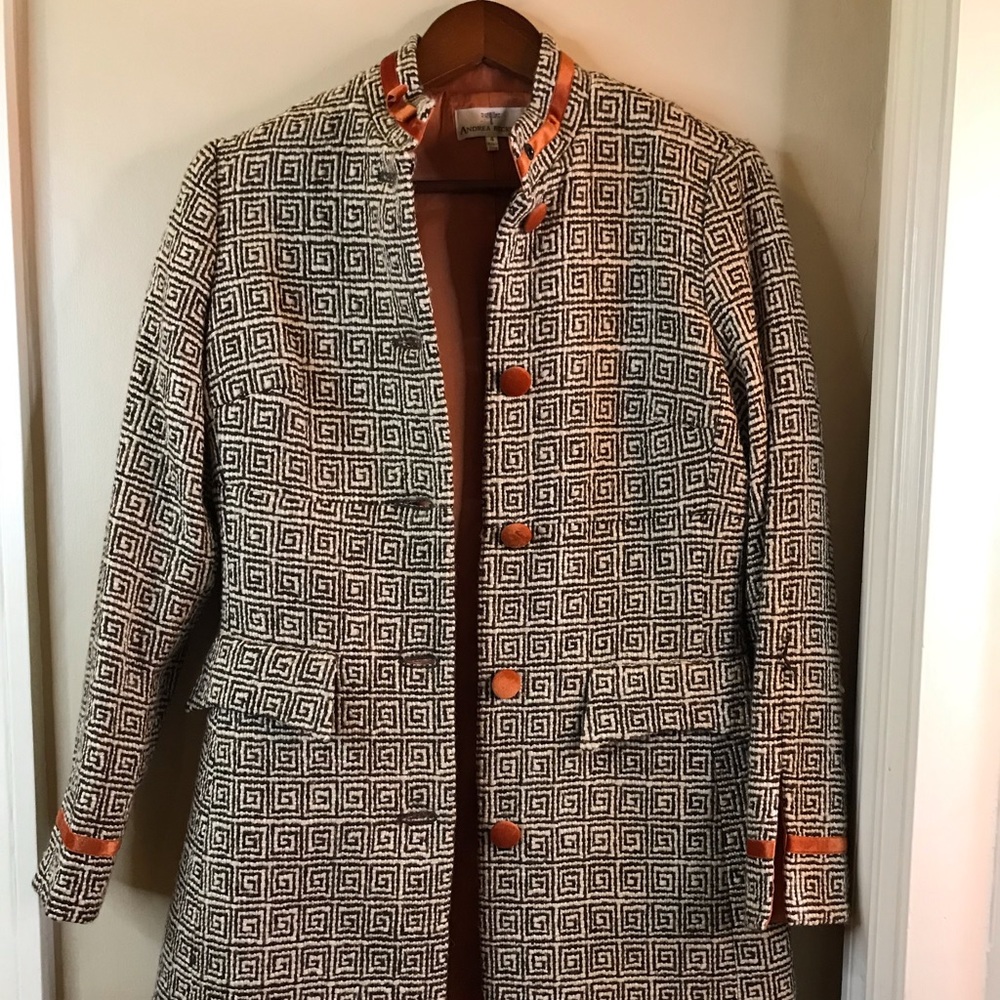 Andrea Becker Greek Key Coat with Copper Lining